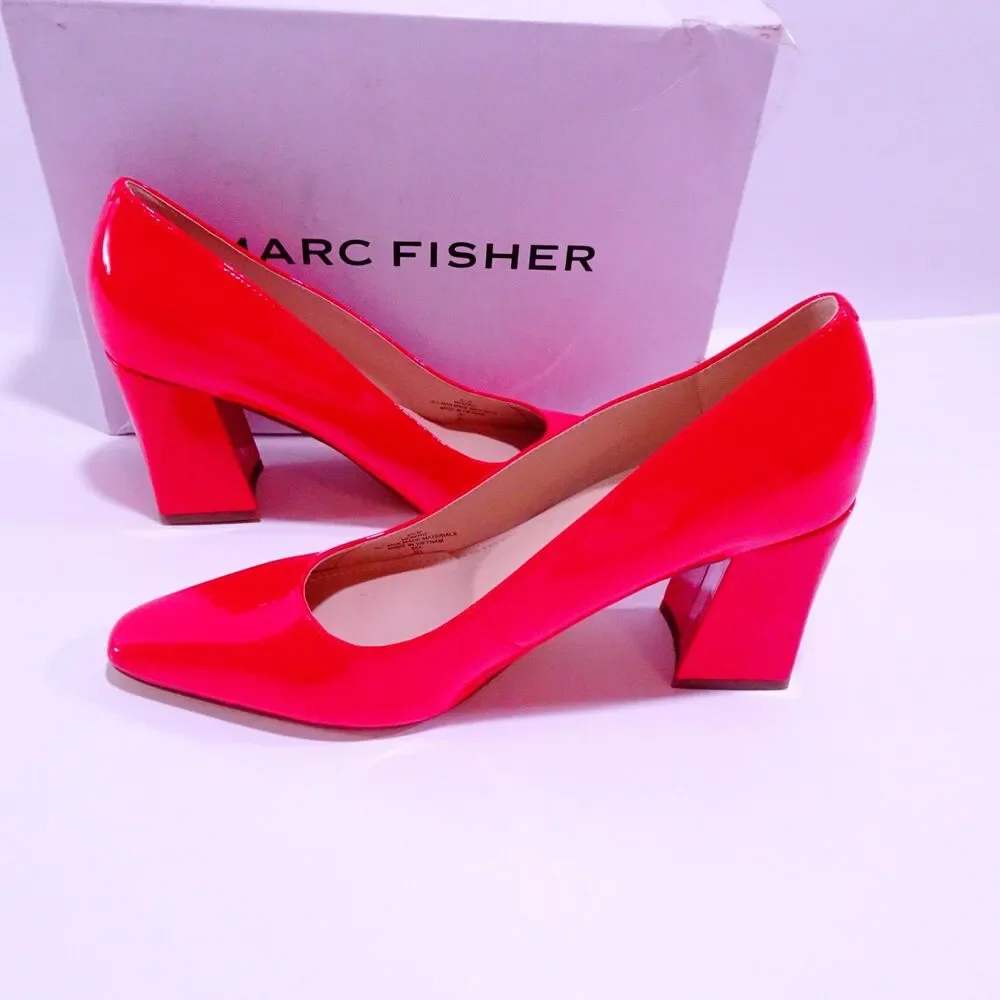 Marc Fisher Women's Keri 2 Patent block heel Pumps NIB 8.5 Vibrant Red